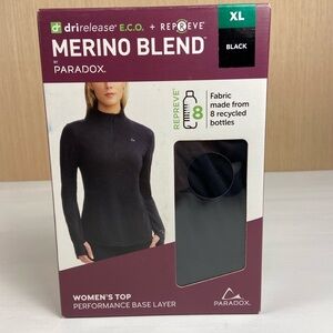 Paradox Merino Blend Base Layer Top XL Black Drirelease Performance NIB